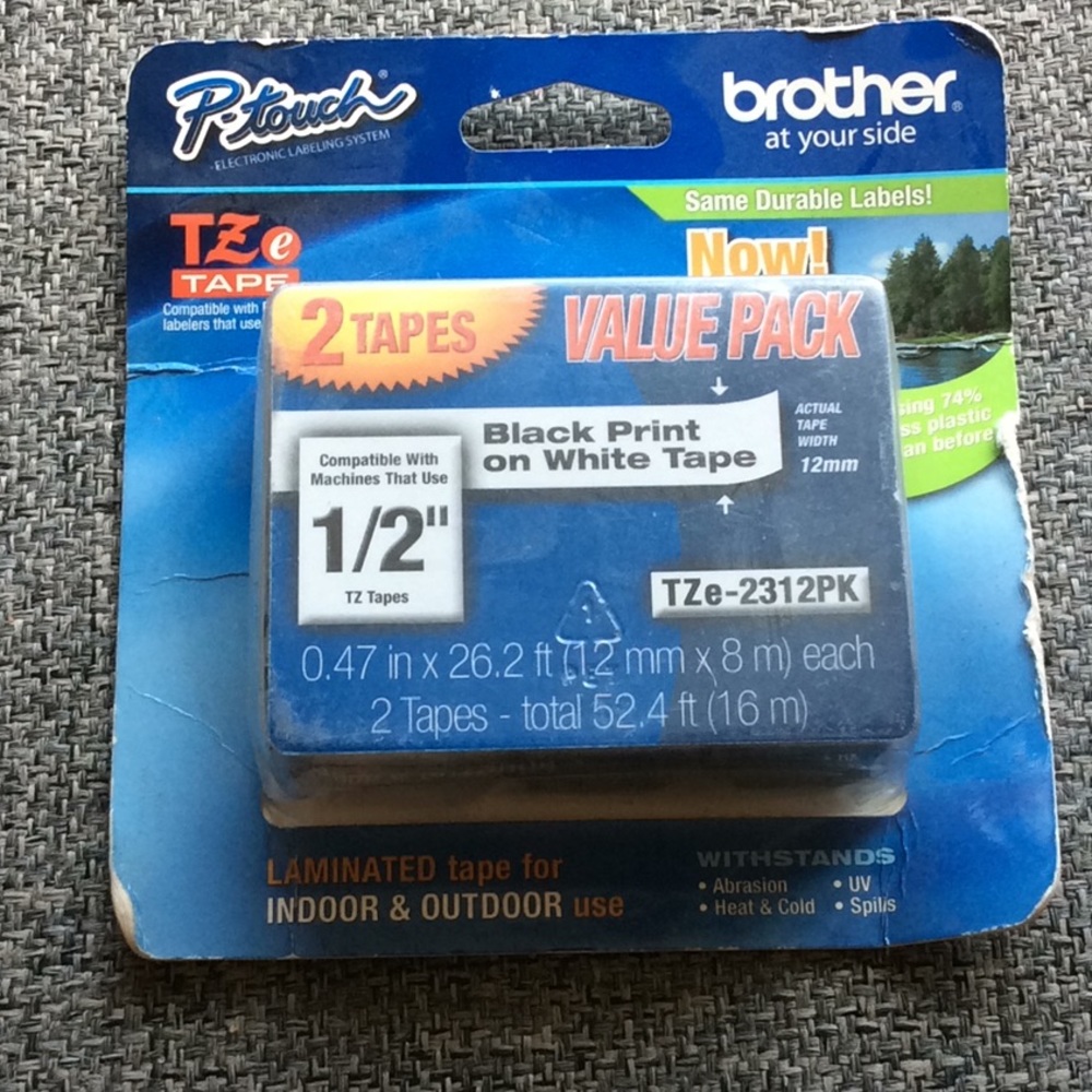 Brother P-touch laminated TZ tape 1/2”